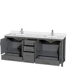 Load image into Gallery viewer, Wyndham Sheffield 80 Inch Double Bathroom Vanity in Dark Gray, White Quartz Countertop, Undermount Square Sinks, No Mirror- Wyndham