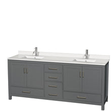 Load image into Gallery viewer, Wyndham Sheffield 80 Inch Double Bathroom Vanity in Dark Gray, White Quartz Countertop, Undermount Square Sinks, No Mirror- Wyndham