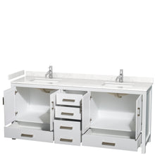 Load image into Gallery viewer, Wyndham Sheffield 80 Inch Double Bathroom Vanity in White, Carrara Cultured Marble Countertop, Undermount Square Sinks, No Mirror- Wyndham