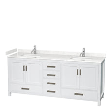 Load image into Gallery viewer, Wyndham Sheffield 80 Inch Double Bathroom Vanity in White, Carrara Cultured Marble Countertop, Undermount Square Sinks, No Mirror- Wyndham