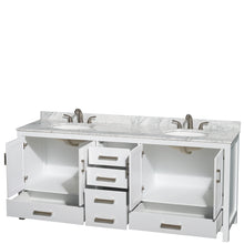 Load image into Gallery viewer, Wyndham Sheffield 80 Inch Double Bathroom Vanity in White, White Carrara Marble Countertop, Undermount Oval Sinks, and No Mirror- Wyndham