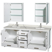 Load image into Gallery viewer, Wyndham Sheffield 80 Inch Double Bathroom Vanity in White, Calacatta Quartz Countertop, Undermount Square Sinks, Medicine Cabinets- Wyndham