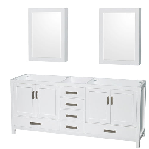 Wyndham Sheffield 80 Inch Double Bathroom Vanity in White, No Countertop, No Sinks, and Medicine Cabinets- Wyndham