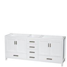 Load image into Gallery viewer, Wyndham Sheffield 80 Inch Double Bathroom Vanity in White, White Carrara Marble Countertop, Undermount Oval Sinks, and 70 Inch Mirror- Wyndham