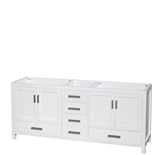 Wyndham Sheffield 80 Inch Double Bathroom Vanity in White, No Countertop, No Sinks, and No Mirror- Wyndham