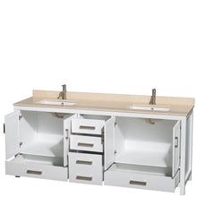 Load image into Gallery viewer, Wyndham Sheffield 80 Inch Double Bathroom Vanity in White, Ivory Marble Countertop, Undermount Square Sinks, and No Mirror- Wyndham