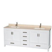 Load image into Gallery viewer, Wyndham Sheffield 80 Inch Double Bathroom Vanity in White, Ivory Marble Countertop, Undermount Square Sinks, and No Mirror- Wyndham