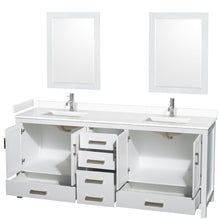 Load image into Gallery viewer, Wyndham Sheffield 80 Inch Double Bathroom Vanity in White, White Cultured Marble Countertop, Undermount Square Sinks, 24 Inch Mirrors- Wyndham