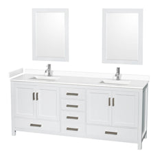 Load image into Gallery viewer, Wyndham Sheffield 80 Inch Double Bathroom Vanity in White, White Cultured Marble Countertop, Undermount Square Sinks, 24 Inch Mirrors- Wyndham