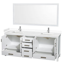 Load image into Gallery viewer, Wyndham Sheffield 80 Inch Double Bathroom Vanity in White, White Cultured Marble Countertop, Undermount Square Sinks, 70 Inch Mirror- Wyndham