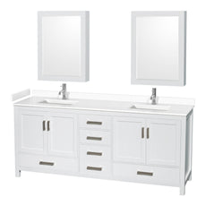 Load image into Gallery viewer, Wyndham Sheffield 80 Inch Double Bathroom Vanity in White, White Cultured Marble Countertop, Undermount Square Sinks, Medicine Cabinets- Wyndham