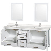 Load image into Gallery viewer, Wyndham Sheffield 80 Inch Double Bathroom Vanity in White, White Quartz Countertop, Undermount Square Sinks, 24 Inch Mirrors- Wyndham
