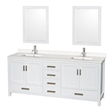 Load image into Gallery viewer, Wyndham Sheffield 80 Inch Double Bathroom Vanity in White, White Quartz Countertop, Undermount Square Sinks, 24 Inch Mirrors- Wyndham