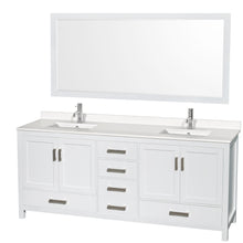 Load image into Gallery viewer, Wyndham Sheffield 80 Inch Double Bathroom Vanity in White, White Quartz Countertop, Undermount Square Sinks, 70 Inch Mirror- Wyndham