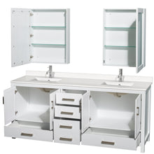 Load image into Gallery viewer, Wyndham Sheffield 80 Inch Double Bathroom Vanity in White, White Quartz Countertop, Undermount Square Sinks, Medicine Cabinets- Wyndham
