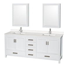 Load image into Gallery viewer, Wyndham Sheffield 80 Inch Double Bathroom Vanity in White, White Quartz Countertop, Undermount Square Sinks, Medicine Cabinets- Wyndham