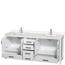 Load image into Gallery viewer, Wyndham Sheffield 80 Inch Double Bathroom Vanity in White, White Quartz Countertop, Undermount Square Sinks, No Mirror- Wyndham