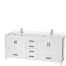 Load image into Gallery viewer, Wyndham Sheffield 80 Inch Double Bathroom Vanity in White, White Quartz Countertop, Undermount Square Sinks, No Mirror- Wyndham
