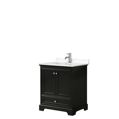 Wyndham Deborah 30 Inch Single Bathroom Vanity in Dark Espresso, Light-Vein Carrara Cultured Marble Countertop, Undermount Square Sink, No Mirror- Wyndham