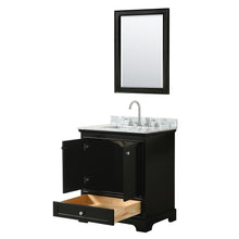 Load image into Gallery viewer, Wyndham Deborah 30 Inch Single Bathroom Vanity in Dark Espresso, White Carrara Marble Countertop, Undermount Square Sink, and 24 Inch Mirror- Wyndham