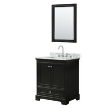 Load image into Gallery viewer, Wyndham Deborah 30 Inch Single Bathroom Vanity in Dark Espresso, White Carrara Marble Countertop, Undermount Square Sink, and 24 Inch Mirror- Wyndham