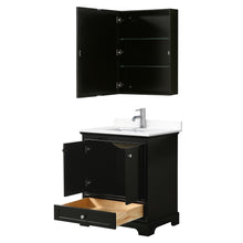 Load image into Gallery viewer, Wyndham Deborah 30 Inch Single Bathroom Vanity in Dark Espresso, White Cultured Marble Countertop, Undermount Square Sink, Medicine Cabinet- Wyndham
