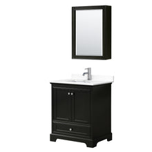 Load image into Gallery viewer, Wyndham Deborah 30 Inch Single Bathroom Vanity in Dark Espresso, White Cultured Marble Countertop, Undermount Square Sink, Medicine Cabinet- Wyndham