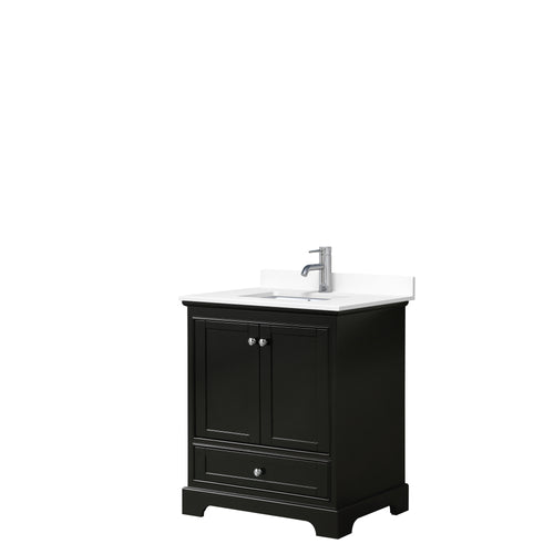 Wyndham Deborah 30 Inch Single Bathroom Vanity in Dark Espresso, White Cultured Marble Countertop, Undermount Square Sink, No Mirror- Wyndham
