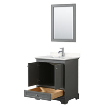 Load image into Gallery viewer, Wyndham Deborah 30 Inch Single Bathroom Vanity in Dark Gray, Light-Vein Carrara Cultured Marble Countertop, Undermount Square Sink, 24 Inch Mirror- Wyndham