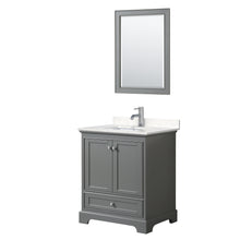 Load image into Gallery viewer, Wyndham Deborah 30 Inch Single Bathroom Vanity in Dark Gray, Light-Vein Carrara Cultured Marble Countertop, Undermount Square Sink, 24 Inch Mirror- Wyndham