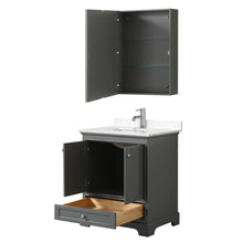Load image into Gallery viewer, Wyndham Deborah 30 Inch Single Bathroom Vanity in Dark Gray, Light-Vein Carrara Cultured Marble Countertop, Undermount Square Sink, Medicine Cabinet- Wyndham