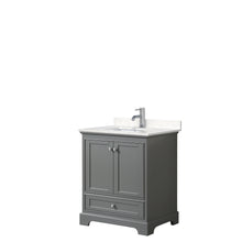 Load image into Gallery viewer, Wyndham Deborah 30 Inch Single Bathroom Vanity in Dark Gray, Light-Vein Carrara Cultured Marble Countertop, Undermount Square Sink, No Mirror- Wyndham