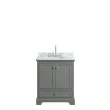 Load image into Gallery viewer, Wyndham Deborah 30 Inch Single Bathroom Vanity in Dark Gray, White Carrara Marble Countertop, Undermount Oval Sink, and No Mirror- Wyndham