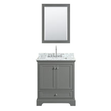 Load image into Gallery viewer, Wyndham Deborah 30 Inch Single Bathroom Vanity in Dark Gray, White Carrara Marble Countertop, Undermount Square Sink, and 24 Inch Mirror- Wyndham