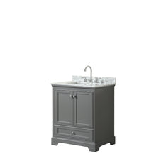 Load image into Gallery viewer, Wyndham Deborah 30 Inch Single Bathroom Vanity in Dark Gray, White Carrara Marble Countertop, Undermount Square Sink, and No Mirror- Wyndham