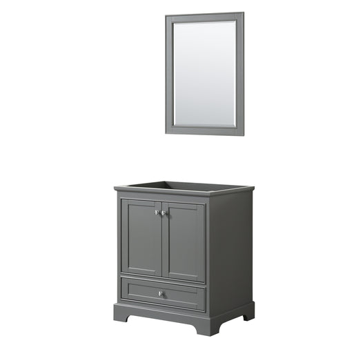 Wyndham Deborah 30 Inch Single Bathroom Vanity in Dark Gray, No Countertop, No Sink, and 24 Inch Mirror- Wyndham