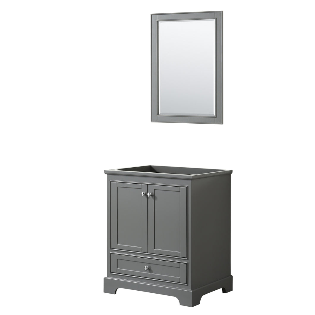 Wyndham Deborah 30 Inch Single Bathroom Vanity in Dark Gray, No Countertop, No Sink, and 24 Inch Mirror- Wyndham
