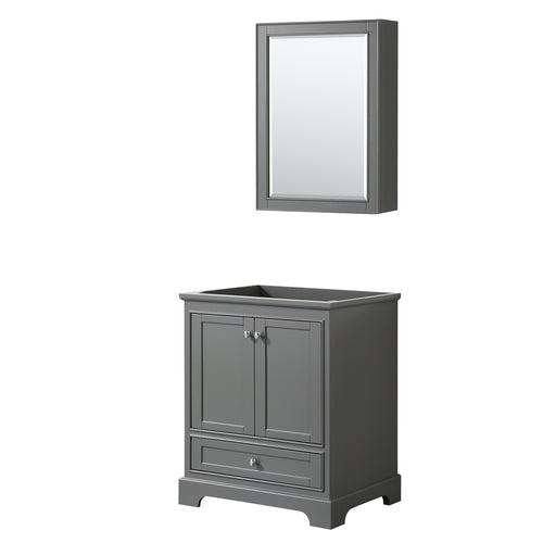 Wyndham Deborah 30 Inch Single Bathroom Vanity in Dark Gray, No Countertop, No Sink, and Medicine Cabinet- Wyndham