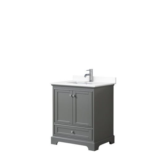 Wyndham Deborah 30 Inch Single Bathroom Vanity in Dark Gray, White Cultured Marble Countertop, Undermount Square Sink, No Mirror- Wyndham