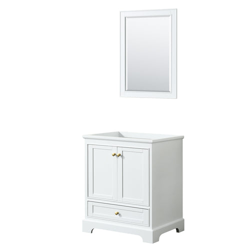 Wyndham Deborah 30 Inch Single Bathroom Vanity in White, No Countertop, No Sink, Brushed Gold Trim, 24 Inch Mirror- Wyndham