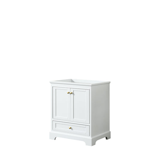 Wyndham Deborah 30 Inch Single Bathroom Vanity in White, No Countertop, No Sink, Brushed Gold Trim, No Mirror- Wyndham