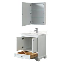 Load image into Gallery viewer, Wyndham Deborah 30 Inch Single Bathroom Vanity in White, Light-Vein Carrara Cultured Marble Countertop, Undermount Square Sink, Medicine Cabinet- Wyndham