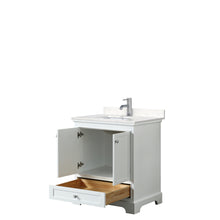 Load image into Gallery viewer, Wyndham Deborah 30 Inch Single Bathroom Vanity in White, Light-Vein Carrara Cultured Marble Countertop, Undermount Square Sink, No Mirror- Wyndham