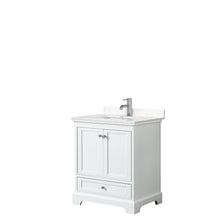 Load image into Gallery viewer, Wyndham Deborah 30 Inch Single Bathroom Vanity in White, Light-Vein Carrara Cultured Marble Countertop, Undermount Square Sink, No Mirror- Wyndham