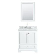 Load image into Gallery viewer, Wyndham Deborah 30 Inch Single Bathroom Vanity in White, White Carrara Marble Countertop, Undermount Oval Sink, and 24 Inch Mirror- Wyndham