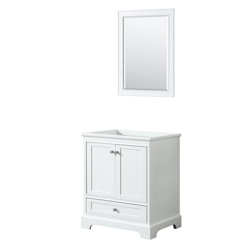 Wyndham Deborah 30 Inch Single Bathroom Vanity in White, No Countertop, No Sink, and 24 Inch Mirror- Wyndham
