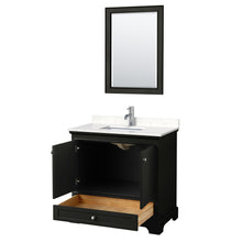 Load image into Gallery viewer, Wyndham Deborah 36 Inch Single Bathroom Vanity in Dark Espresso, Light-Vein Carrara Cultured Marble Countertop, Undermount Square Sink, 24 Inch Mirror- Wyndham