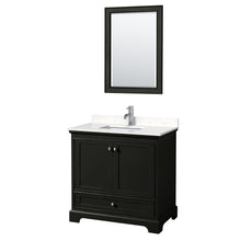 Load image into Gallery viewer, Wyndham Deborah 36 Inch Single Bathroom Vanity in Dark Espresso, Light-Vein Carrara Cultured Marble Countertop, Undermount Square Sink, 24 Inch Mirror- Wyndham