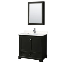 Load image into Gallery viewer, Wyndham Deborah 36 Inch Single Bathroom Vanity in Dark Espresso, Light-Vein Carrara Cultured Marble Countertop, Undermount Square Sink, Medicine Cabinet- Wyndham