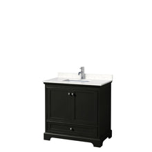 Load image into Gallery viewer, Wyndham Deborah 36 Inch Single Bathroom Vanity in Dark Espresso, Light-Vein Carrara Cultured Marble Countertop, Undermount Square Sink, No Mirror- Wyndham